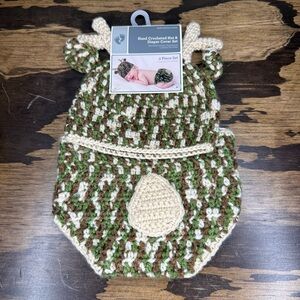 Hand Crocheted Hat & Diaper Cover Set NWT 0-9 mos